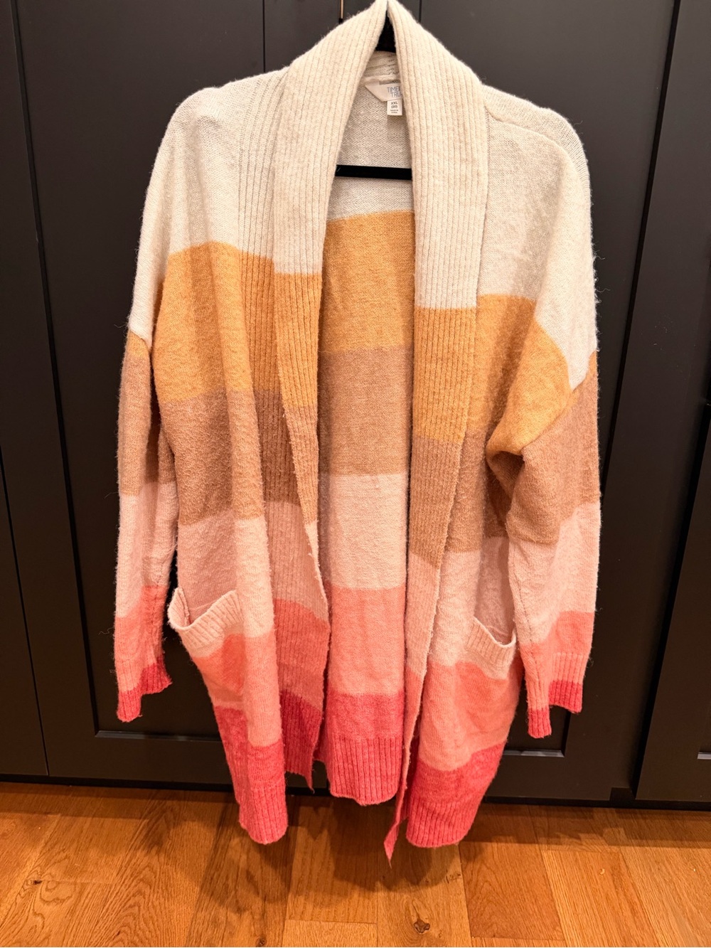 Time and Tru XXL Colorblock Long Open Front Cardigan with Pockets